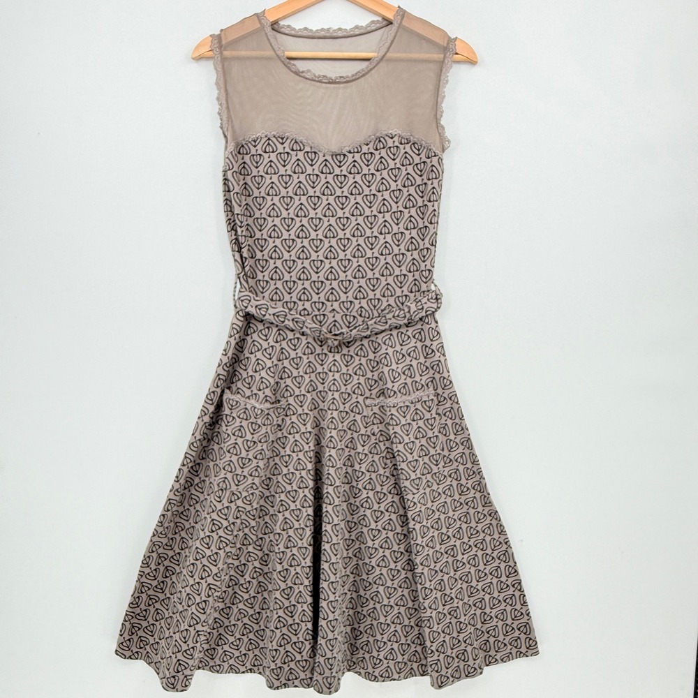 Effies Heart Jackie Dress Women Small Taupe Black Leaf Lace Pinup Rockabilly NEW